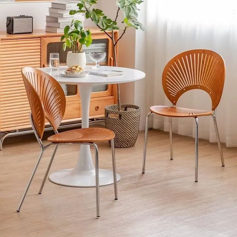 Contemporary Nordic Shell Solid Wood Carbon Steel Dining Chair Backrest For Dining Room