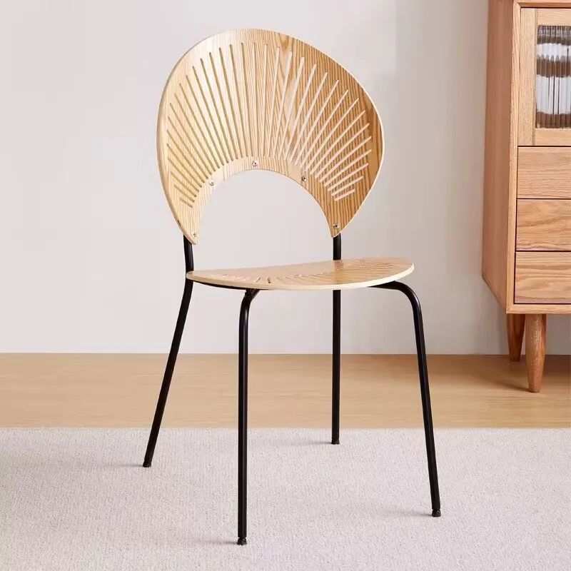 Contemporary Nordic Shell Solid Wood Carbon Steel Dining Chair Backrest For Dining Room