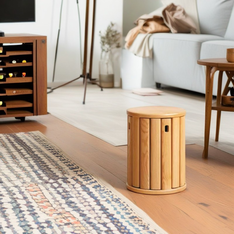 Traditional Chinese Rubber Wood Round Low Stool Backless Stackable For Dining Room