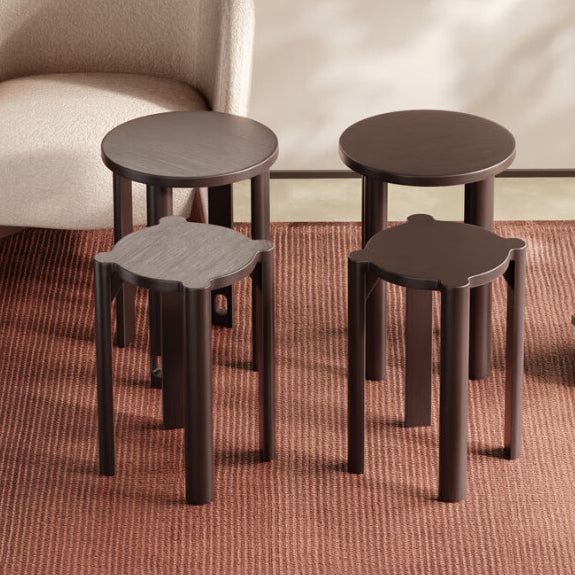 Traditional Chinese Rubber Wood Round Low Stool Backless Stackable For Dining Room