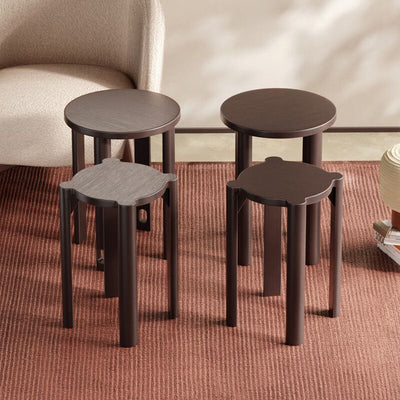 Traditional Chinese Rubber Wood Round Low Stool Backless Stackable For Dining Room