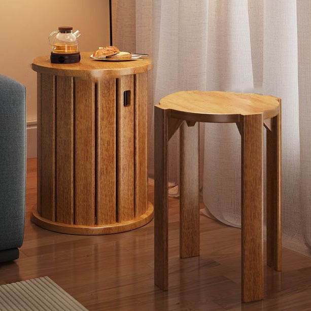 Traditional Chinese Rubber Wood Round Low Stool Backless Stackable For Dining Room