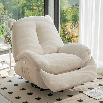 Contemporary Nordic Bear Square Leather Dutch Fleece Cotton Sponge Steel Recliner Rocking Chair Backrest Footrest Motorized Rotatable For Living Room