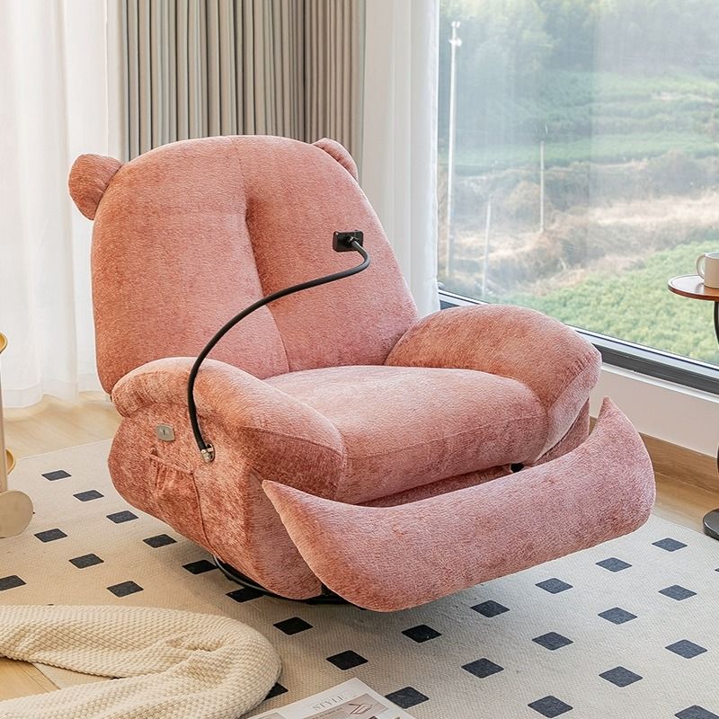 Contemporary Nordic Bear Square Leather Dutch Fleece Cotton Sponge Steel Recliner Rocking Chair Backrest Footrest Motorized Rotatable For Living Room