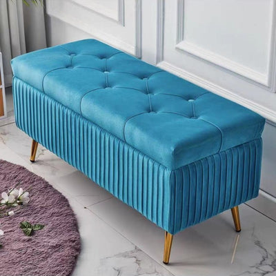 Modern Luxury Flannel Wood Sponge Rectangular Striped Storage Bench Backless For Entryway