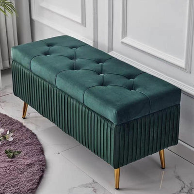 Modern Luxury Flannel Wood Sponge Rectangular Striped Storage Bench Backless For Entryway