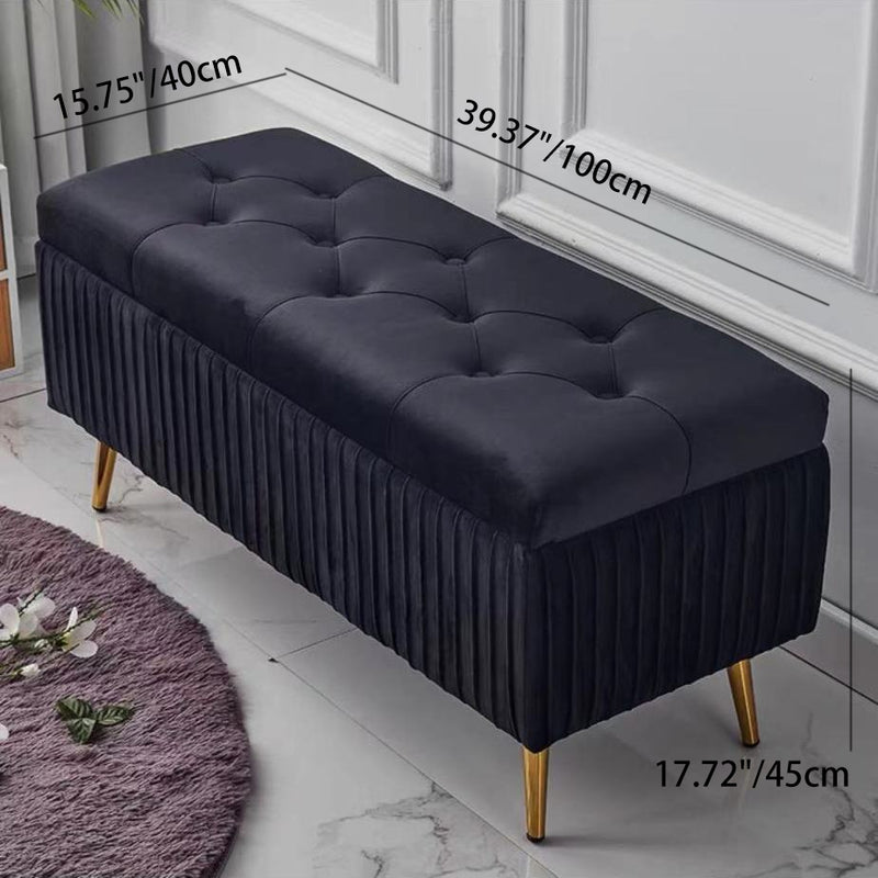 Modern Luxury Flannel Wood Sponge Rectangular Striped Storage Bench Backless For Entryway