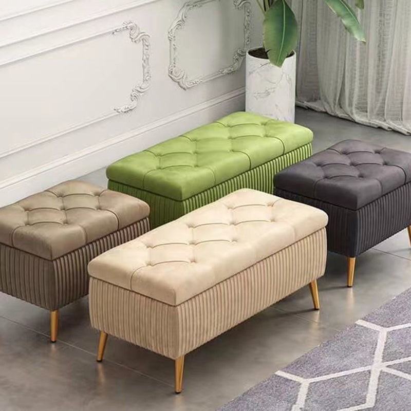 Modern Luxury Flannel Wood Sponge Rectangular Striped Storage Bench Backless For Entryway