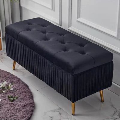 Modern Luxury Flannel Wood Sponge Rectangular Striped Storage Bench Backless For Entryway