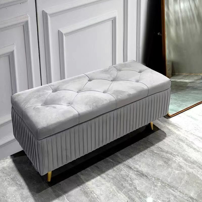 Modern Luxury Flannel Wood Sponge Rectangular Striped Storage Bench Backless For Entryway