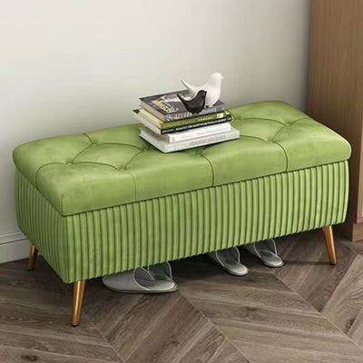 Modern Luxury Flannel Wood Sponge Rectangular Striped Storage Bench Backless For Entryway