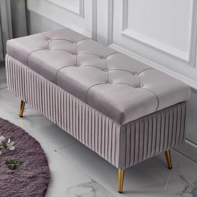 Modern Luxury Flannel Wood Sponge Rectangular Striped Storage Bench Backless For Entryway