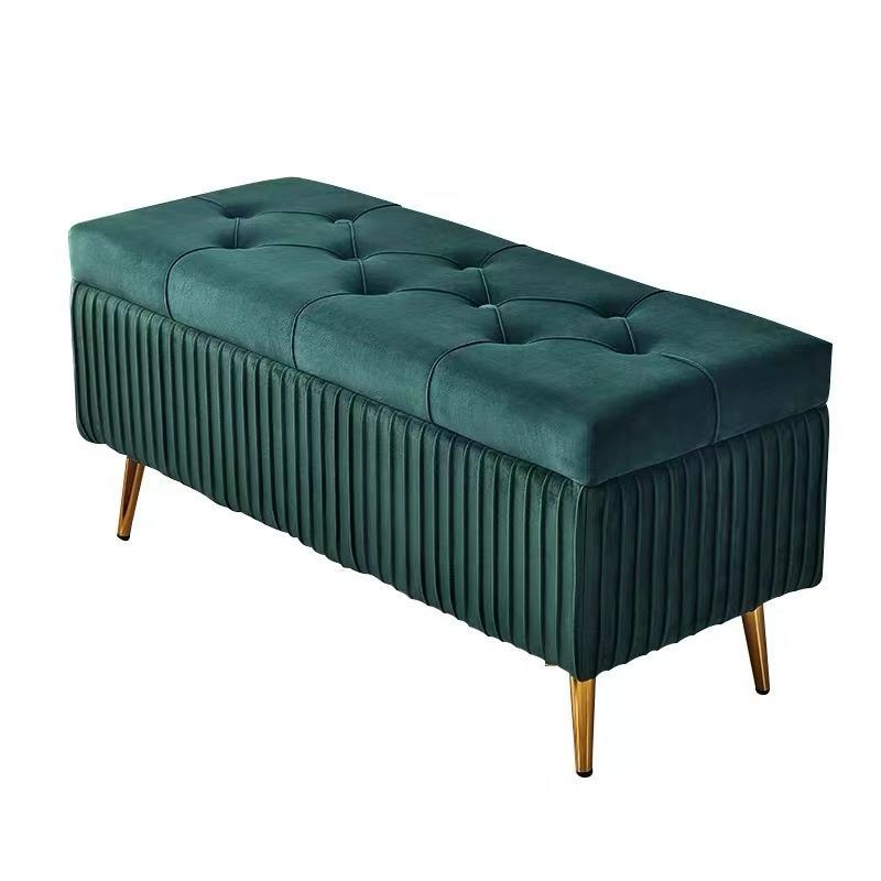 Modern Luxury Flannel Wood Sponge Rectangular Striped Storage Bench Backless For Entryway