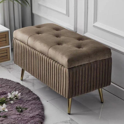 Modern Luxury Flannel Wood Sponge Rectangular Striped Storage Bench Backless For Entryway