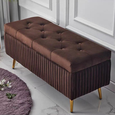 Modern Luxury Flannel Wood Sponge Rectangular Striped Storage Bench Backless For Entryway