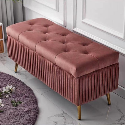 Modern Luxury Flannel Wood Sponge Rectangular Striped Storage Bench Backless For Entryway