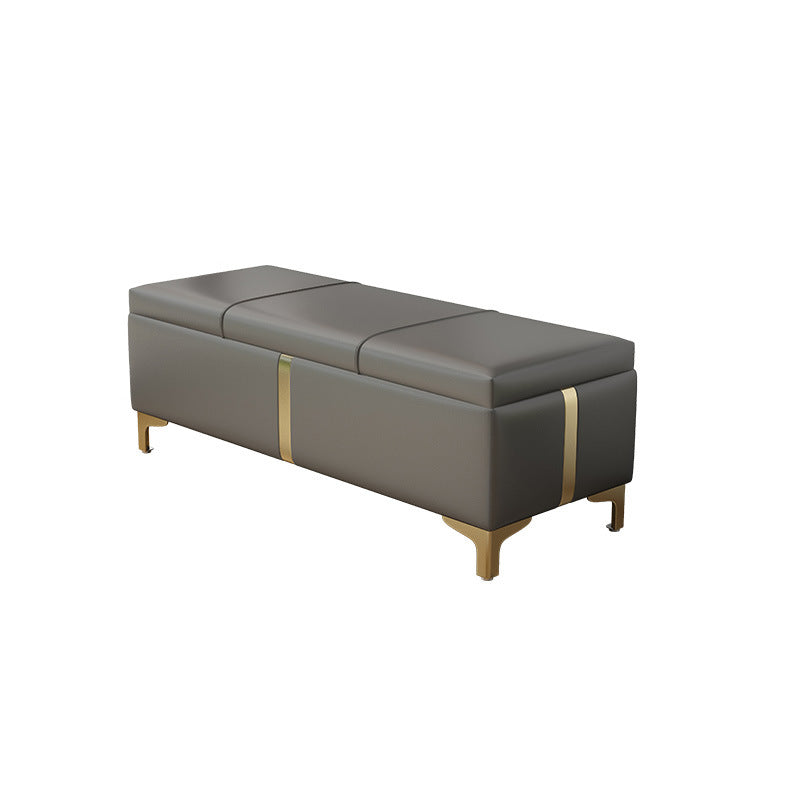 Contemporary Scandinavian Leather Wood Titanium Alloy Sponge Rectangular Storage Bench Backless For Entryway