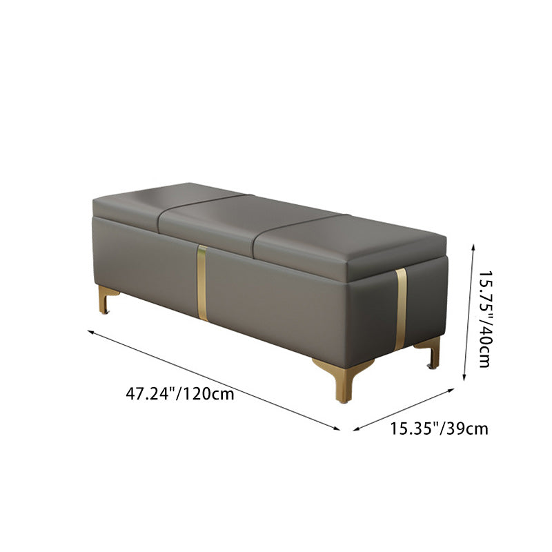 Contemporary Scandinavian Leather Wood Titanium Alloy Sponge Rectangular Storage Bench Backless For Entryway