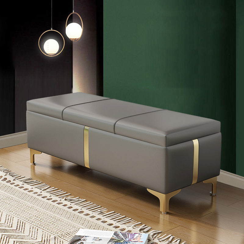 Contemporary Scandinavian Leather Wood Titanium Alloy Sponge Rectangular Storage Bench Backless For Entryway