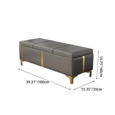 Contemporary Scandinavian Leather Wood Titanium Alloy Sponge Rectangular Storage Bench Backless For Entryway