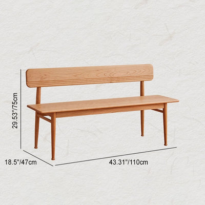 Contemporary Nordic Cherry Wood Rectangular Bench Backrest Armless Cushion For Dining Room