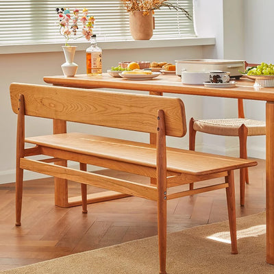 Contemporary Nordic Cherry Wood Rectangular Bench Backrest Armless Cushion For Dining Room