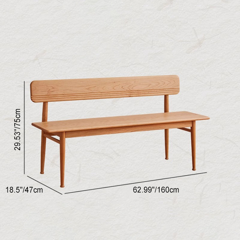 Contemporary Nordic Cherry Wood Rectangular Bench Backrest Armless Cushion For Dining Room