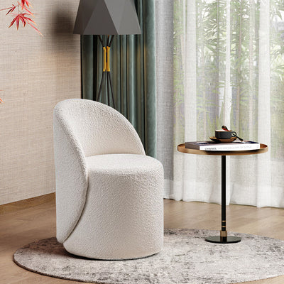 Modern Simplicity Lambswool Fleece Leather Wood Sponge Thumb Round Curved Vanity Stool Backrest Swivel For Bedroom