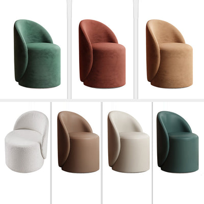 Modern Simplicity Lambswool Fleece Leather Wood Sponge Thumb Round Curved Vanity Stool Backrest Swivel For Bedroom