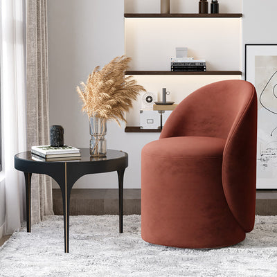 Modern Simplicity Lambswool Fleece Leather Wood Sponge Thumb Round Curved Vanity Stool Backrest Swivel For Bedroom