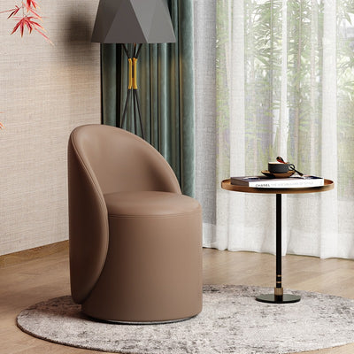 Modern Simplicity Lambswool Fleece Leather Wood Sponge Thumb Round Curved Vanity Stool Backrest Swivel For Bedroom