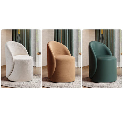 Modern Simplicity Lambswool Fleece Leather Wood Sponge Thumb Round Curved Vanity Stool Backrest Swivel For Bedroom