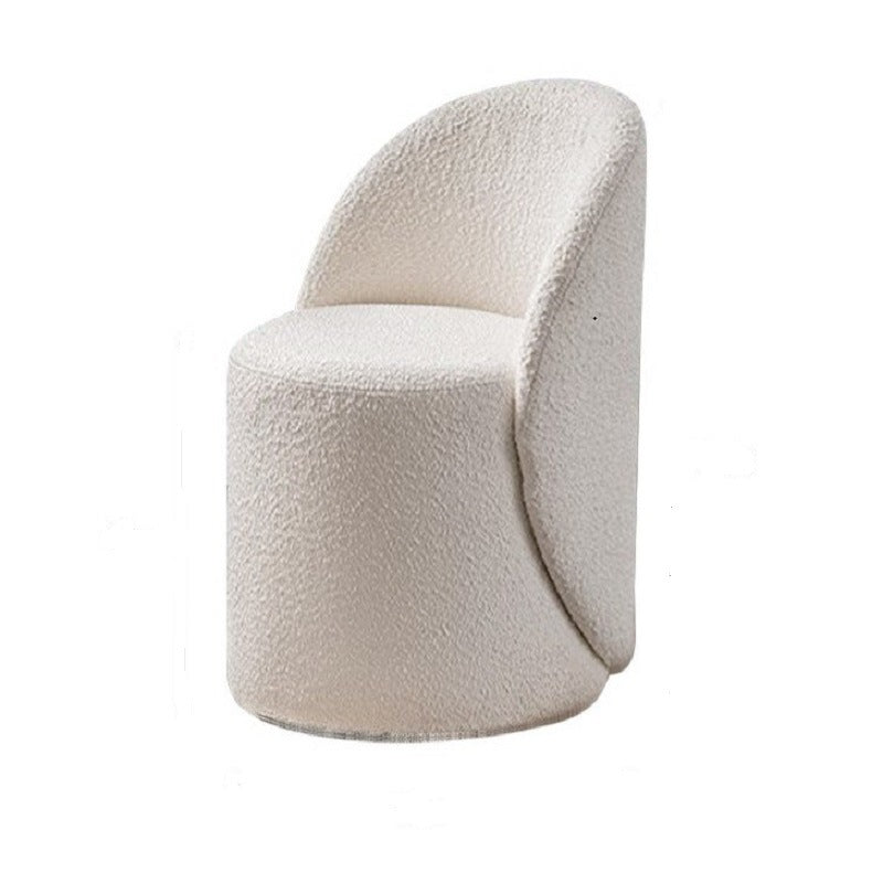 Modern Simplicity Lambswool Fleece Leather Wood Sponge Thumb Round Curved Vanity Stool Backrest Swivel For Bedroom