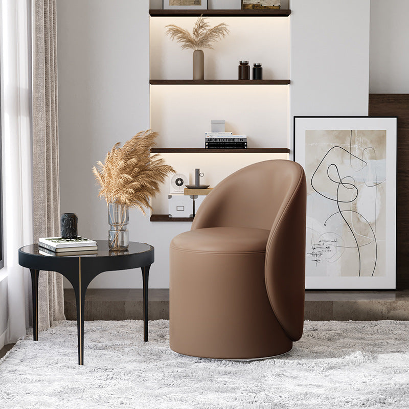 Modern Simplicity Lambswool Fleece Leather Wood Sponge Thumb Round Curved Vanity Stool Backrest Swivel For Bedroom