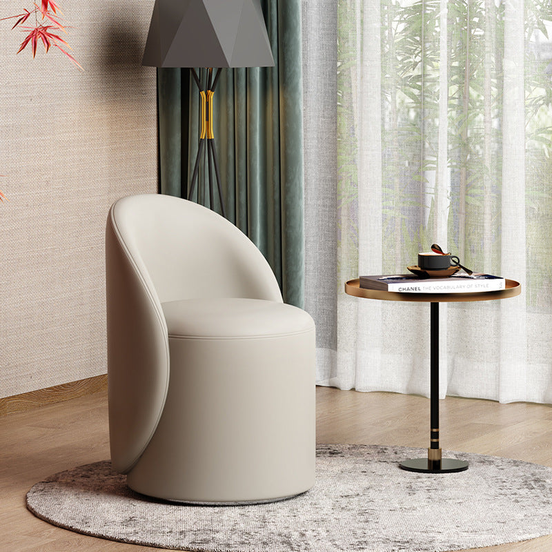 Modern Simplicity Lambswool Fleece Leather Wood Sponge Thumb Round Curved Vanity Stool Backrest Swivel For Bedroom