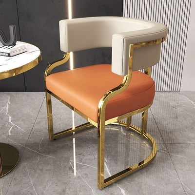 Simplicité Moderne Cuir Métal Éponge Latex Ovale Chaise d'Accent Courbée Dossier Accoudoir Pour Salon 