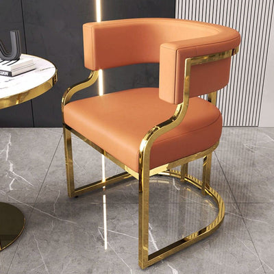 Simplicité Moderne Cuir Métal Éponge Latex Ovale Chaise d'Accent Courbée Dossier Accoudoir Pour Salon 