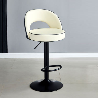 Tabouret de bar rond en cuir, métal et éponge avec dossier et repose-pieds pivotant, simplicité moderne, réglable en hauteur pour la cuisine 