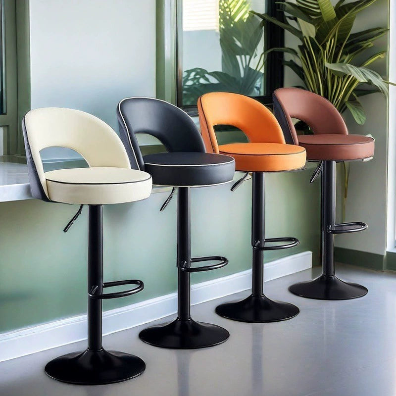 Tabouret de bar rond en cuir, métal et éponge avec dossier et repose-pieds pivotant, simplicité moderne, réglable en hauteur pour la cuisine 