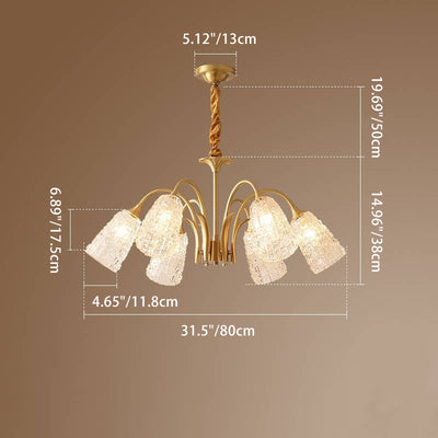 Contemporary Luxury Brass Glass Cylinder Texture 3/5/6/8/10 Light Chandeliers For Living Room