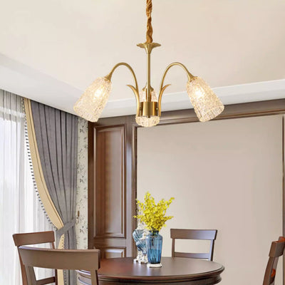 Contemporary Luxury Brass Glass Cylinder Texture 3/5/6/8/10 Light Chandeliers For Living Room