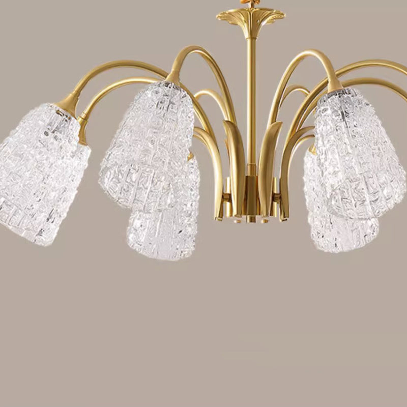 Contemporary Luxury Brass Glass Cylinder Texture 3/5/6/8/10 Light Chandeliers For Living Room