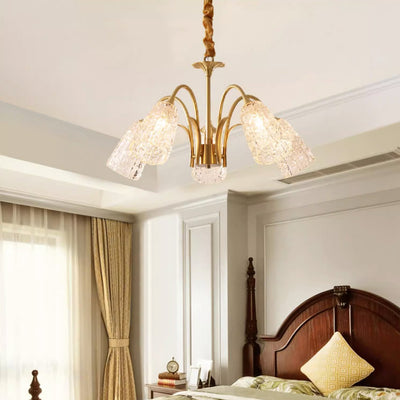 Contemporary Luxury Brass Glass Cylinder Texture 3/5/6/8/10 Light Chandeliers For Living Room