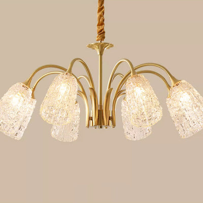 Contemporary Luxury Brass Glass Cylinder Texture 3/5/6/8/10 Light Chandeliers For Living Room