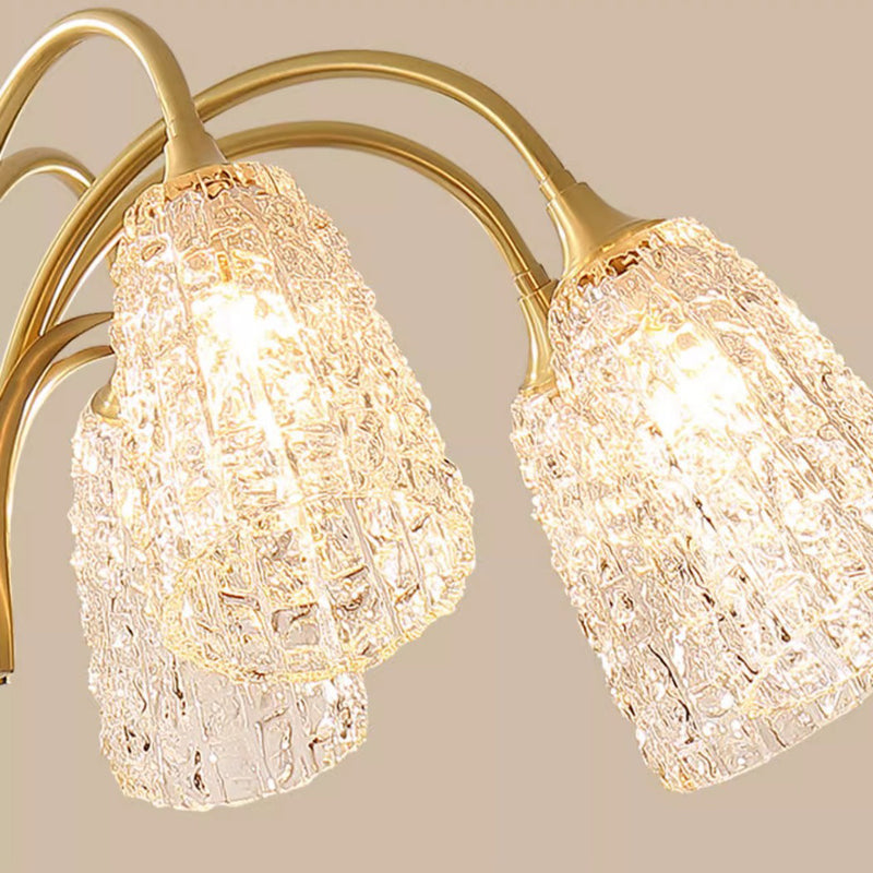 Contemporary Luxury Brass Glass Cylinder Texture 3/5/6/8/10 Light Chandeliers For Living Room