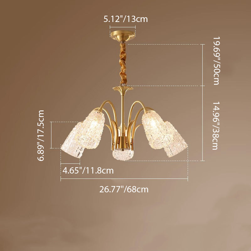 Contemporary Luxury Brass Glass Cylinder Texture 3/5/6/8/10 Light Chandeliers For Living Room