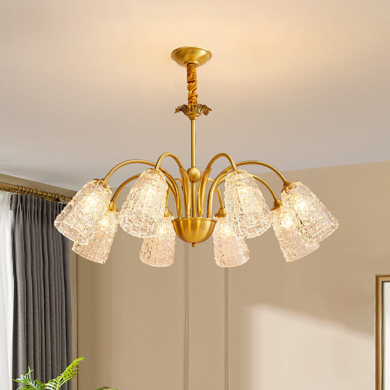 Contemporary Luxury Brass Glass Cylinder Texture 3/5/6/8/10 Light Chandeliers For Living Room