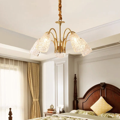 Contemporary Luxury Brass Glass Cylinder Texture 3/5/6/8/10 Light Chandeliers For Living Room