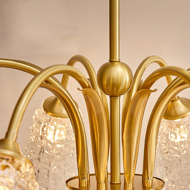 Contemporary Luxury Brass Glass Cylinder Texture 3/5/6/8/10 Light Chandeliers For Living Room