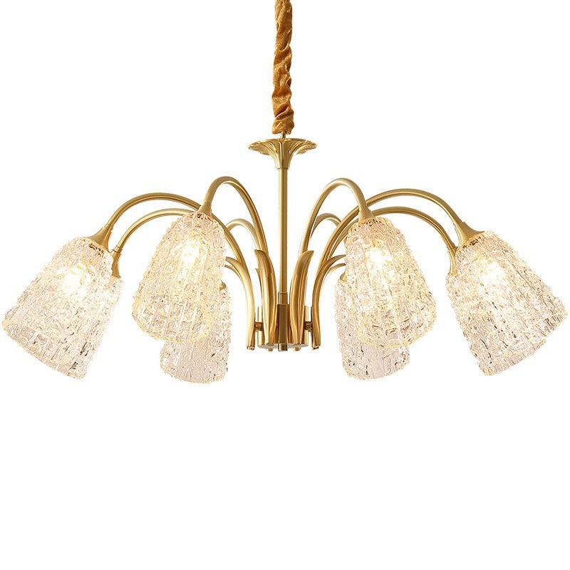 Contemporary Luxury Brass Glass Cylinder Texture 3/5/6/8/10 Light Chandeliers For Living Room